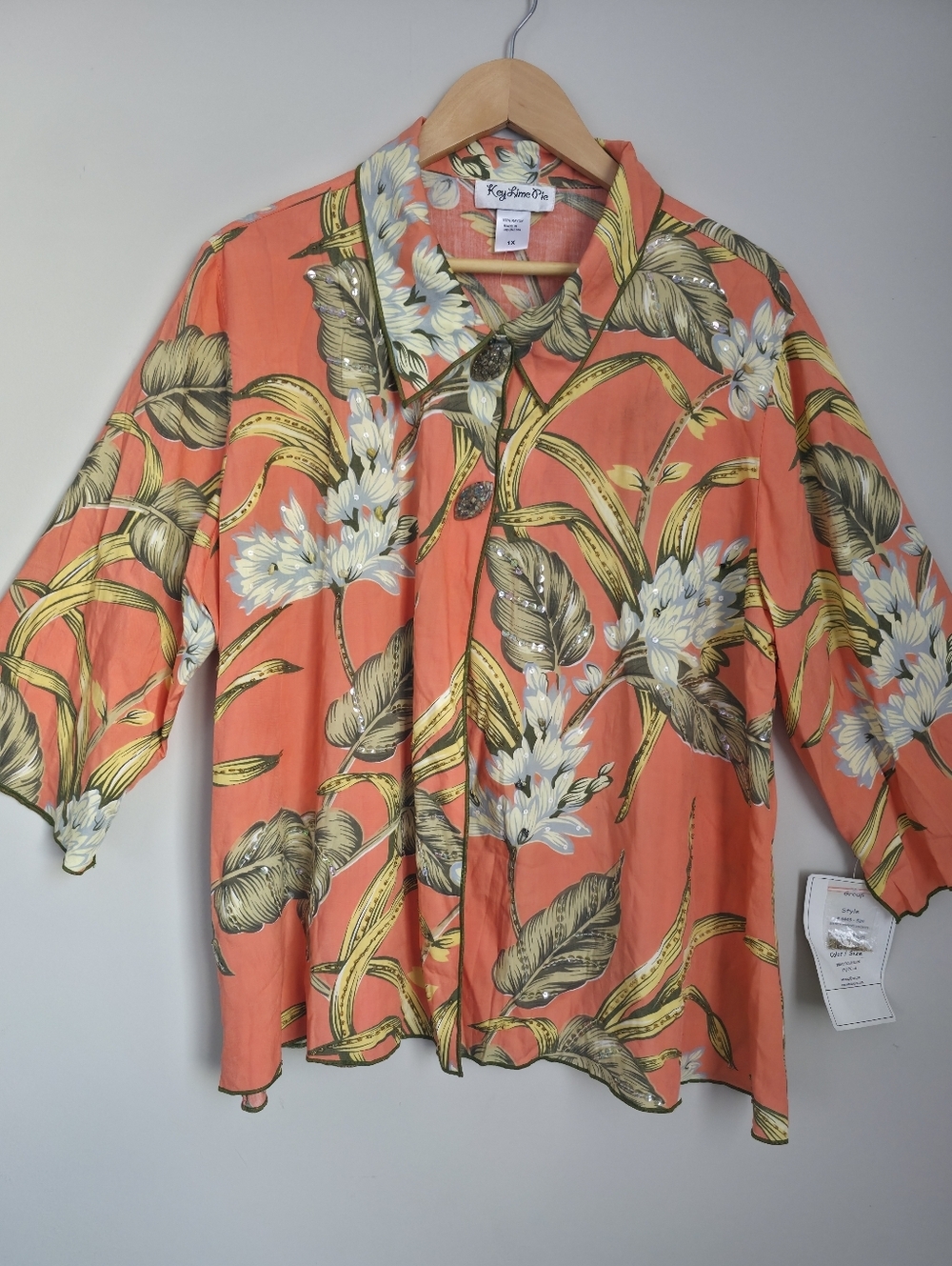 Vintage 90s Y2K Boho Kimono Style Blouse Jacket 1X Rayon Beaded Floral